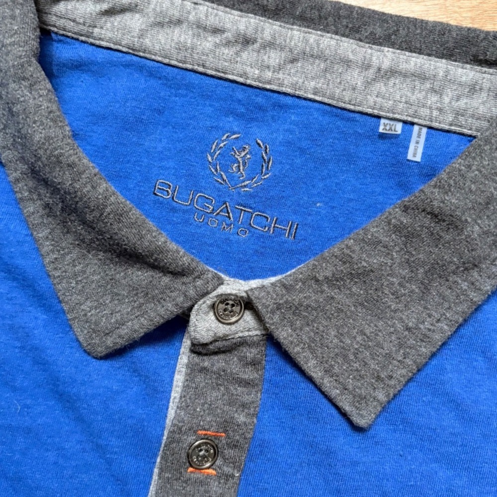 Bugatchi Uomo Mens XXL Blue Long Sleeve Cotton Polo Shirt AF2004 F49